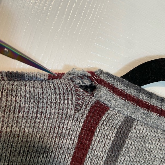 VTG Campus Size L Gray Stripe Plaid Long Sleeve Knit Crew Neck Pullover Sweater - Picture 8 of 10